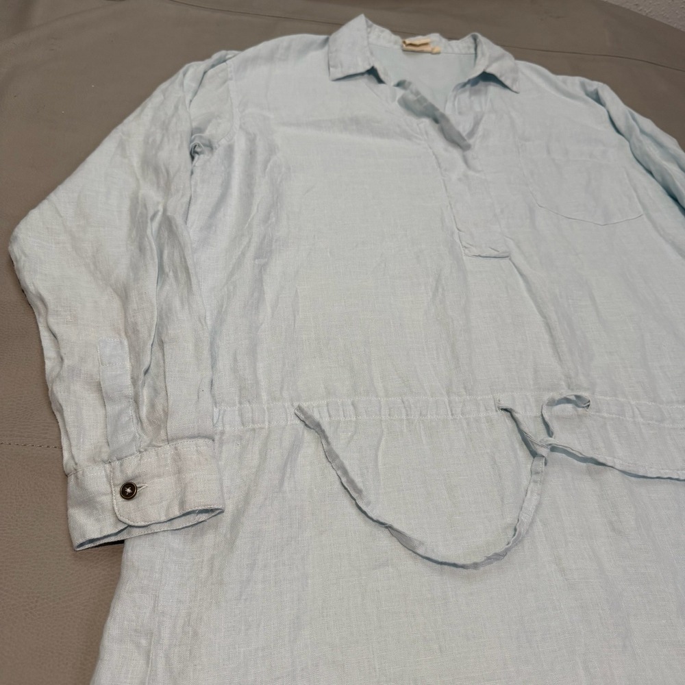 Reistor 100% Hemp Light Blue Lagenlook Cottage Prairie Shirt Dress XL/2XL-6890 - Picture 4 of 9